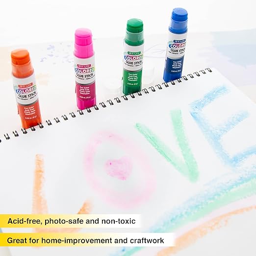 BAZIC Products Washable Colored Glue Stick 8g/0.28 Oz, All Purpose Acid Glue Sticks for Kids Photos Paper Kids at School Home Office (4/Pack), 1-Pack