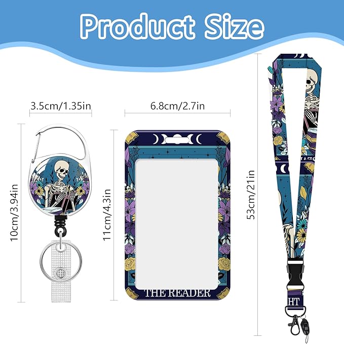 Skull Badge Holder Reel Lanyard,ID Card Badge Holder Retractable Name Tag Clips for Doctor Nurse Teacher Office Student