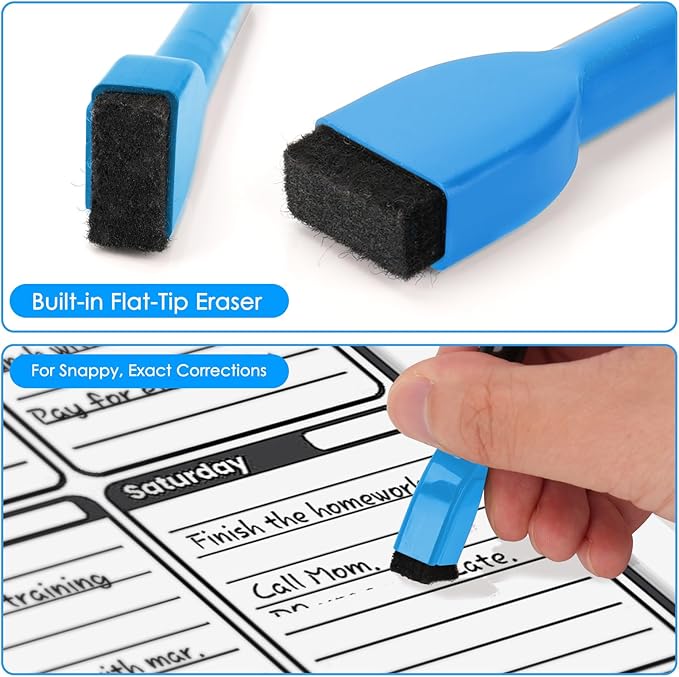 maxtek 24 Count Magnetic Dry Erase Markers, Fine Tip, 12 Colors Whiteboard Markers with Built-in Eraser, Low Odor Thin Markers