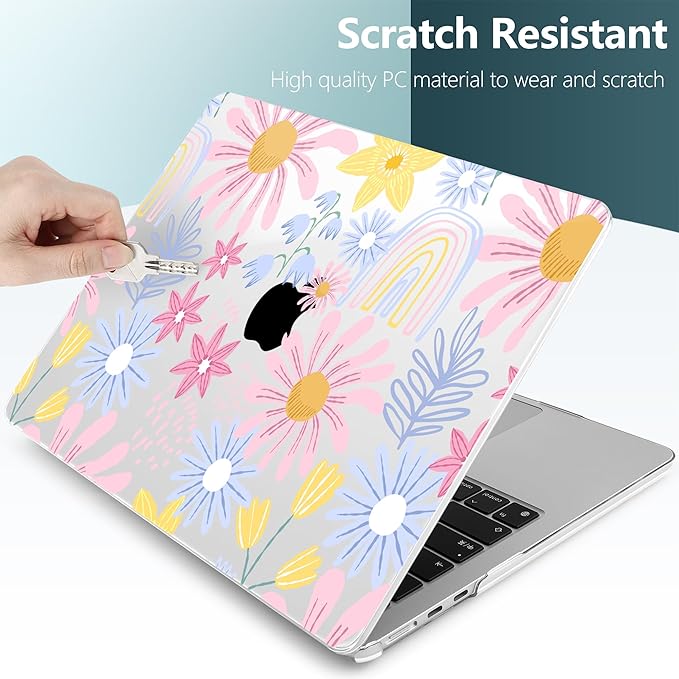 DONGKE Compatible with M4 MacBook Air 15 inch Case 2025 2024 2023 A3241 A3114 A2941 M3 M2 Liquid Retina Display Touch ID, Plastic Hard Case & Keyboard Skin & Screen Protector - Colorful Florals
