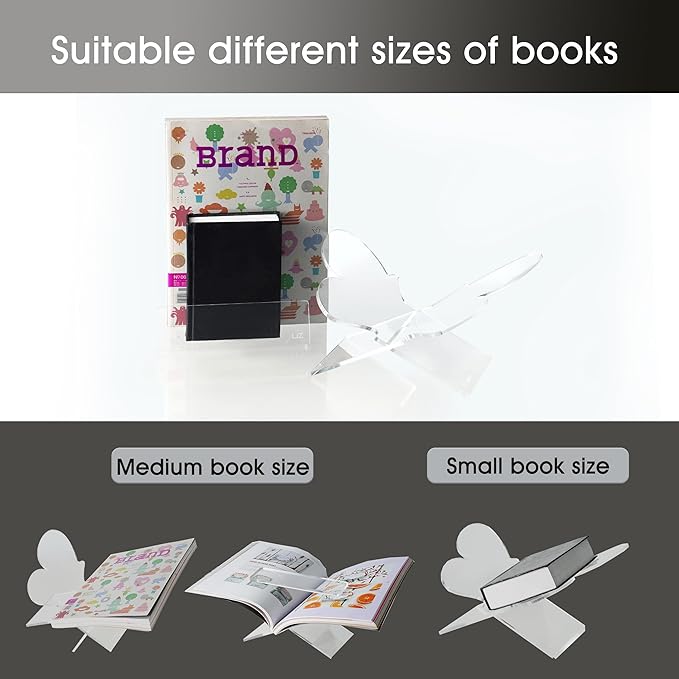 Large Butterfly Clear Acrylic Book Stand - Perfect for Displaying Open Books on Coffee Table - Ideal for Bibles, Cookbooks, Guestbooks, Magazines, Each With a Lucite Paperweight