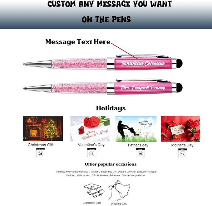 Personalized Pens with Stylus - Crystal Pens Custom Engraved Metal Ballpoint Pen for Executives, Teachers, and Students. Ideal Gift for Graduations, Promotions and Events 12pcs/Pack