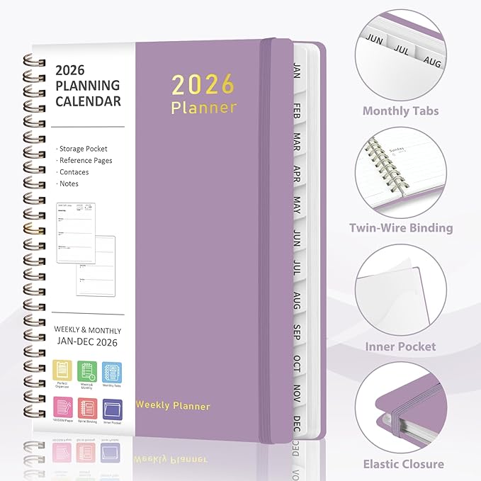 2026 Planner, Weekly and Monthly Calendar Academic Planner, Jan 2026 - Dec 2026, Planning Agenda Book for Desk Accessories and School Supplies - Letter Size (8.5'' x 11'')