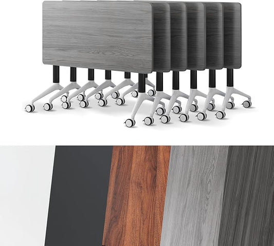 Conference Room Table, Folding Conference Tables,Thicken Grey Tabletop,Flip Top Wooden Seminar Meeting Room Table for Conference Room Offices (6, Grey, 70.8”)