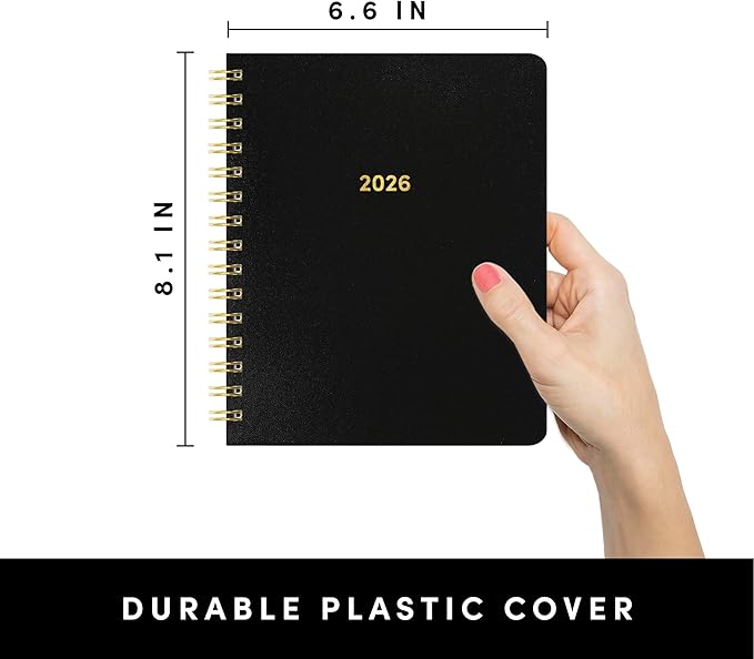 PAPERAGE 2026 Weekly & Monthly Planner, 12 Months (January 2026 - December 2026), 6.6 in x 8.1 in, Spiral Bound 2026 Planner with Weekly, Monthly & Yearly Views, Note Pages & Inner Pocket – Black