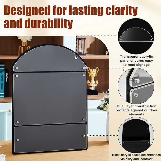 25 x 18.5 Inches Wall Mounted Office Sign Acrylic Directory Sign Office Wall Directory Large Signs Holder 6 Panels Black Backing for Restaurant Church Poster Frame Easy Install Board