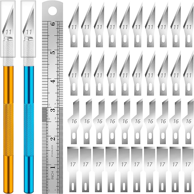 DIYSELF Exacto Knife, 2 Exacto Knives with 40 Spare Exacto Blades, Craft Knife, Hobby Knife, Precision Exacto Knife Set for Crafts, Arts, Modeling, Scrapbooking (#11#16#17)