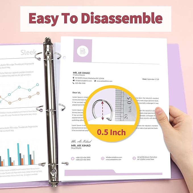 SUNEE 1/2 Inch Binders 3 Ring 4 Pack, Clear View 0.5" Binder Three Ring PVC-Free (Fit 8.5x11 Inches) for School or Office Supplies, Assorted Pastel