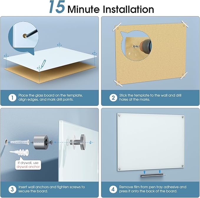 MaxGear Glass White Board 72"x48"(6' x4'), Wall Mounted Magnetic Glass Dry Erase Board, Extra Large Frameless Whiteboard with 1 Eraser,3 Markers and 6 Magnets for Office, School, Home