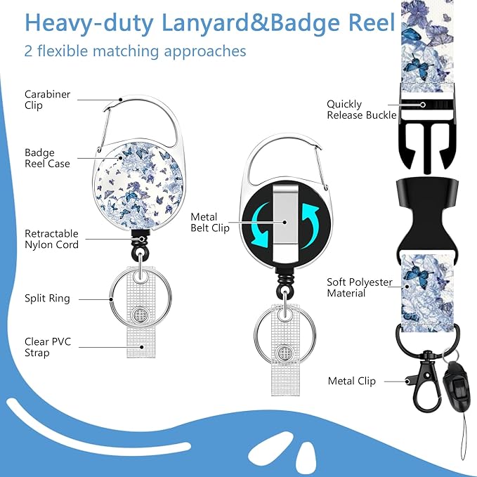 Butterfly Lanyards with Id Holder, Cute ID Badge Holder with Retractable Lanyard, ID Holder with Badge Reel Clips, Name Tag ID Card Holder Teacher Women Doctor Office Gift