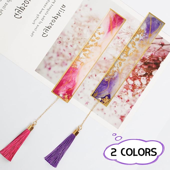 Bookmarks for Women, Kaluofan 2PCS Book Marks for Reading, Durable Handmade Cute Resin Bookmarks, Perfect Gift for Lover Mother Friends Teachers on Valentine's Day Christmas (Rose Red&Deep Purple)
