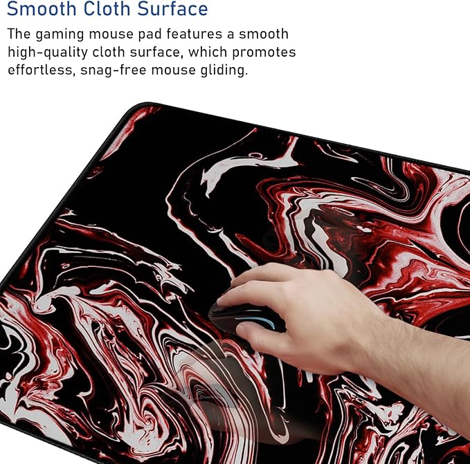 Large Extended Mouse Pad with Stitched Edges, Durable Non-Slip Natural Rubber Base, Waterproof Computer Keyboard Pad Mat for Esports Pros/Gamer/Desktop/Office/Home - Marble Red