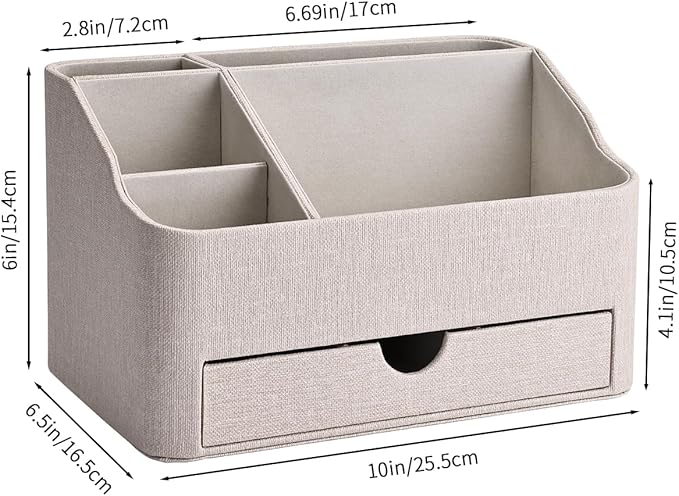 KINGFOM Desk Organizer with Drawer, Multifunction Pencil Holder for Desk, Desk Organizer and Accessories 5 Comparetments for Home Office Supplies (Beige)