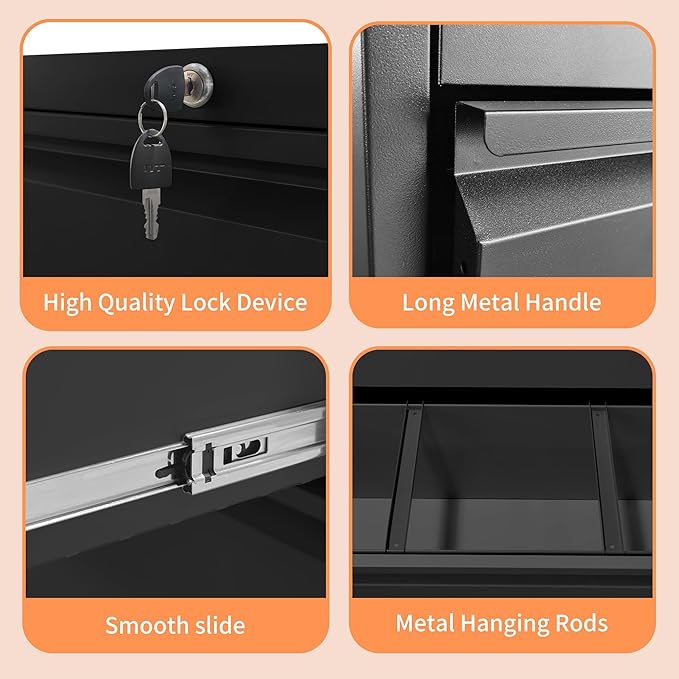 KEIKI 2 Drawer Lateral File Cabinet with Lock, Metal Filing Cabinet, Wide Storage for Letter/Legal/A4/F4, Anti-Tilt Safety, Quiet Full-Extension Slides for Home Office, Black