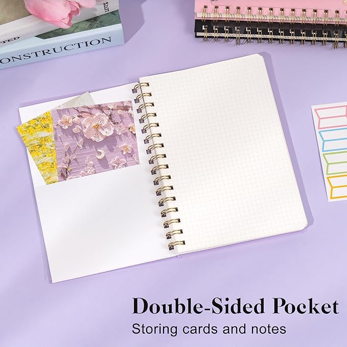 Yoment Graph Paper Spiral Notebook A5 Graphing Notebook 160 Pages Graph Paper Notebook Spiral Bound Waterproof Plastic Hardcover Spiral Journal 5x7 Grid Notebooks for Note Taking,Purple