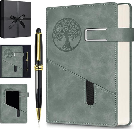 Lined Notebook Journal for Men Women, 365 Pages Numbered College Ruled Notebook, Hardcover Leather Journal with Pen & Gift Box, Thick Daily Diary, Professional Notebooks for Work, School, Business, A5