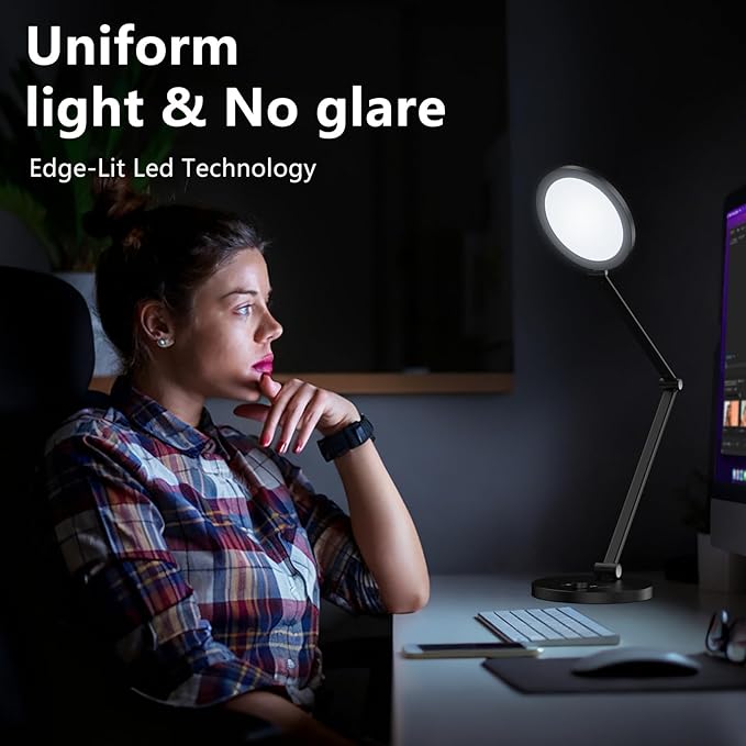 LED Desk Lamp for Home Office, Eye-Caring Modern Desk Light, 3 Color Temperature 10 Brightness Computer Light, Dimmable Desk Light with Memory & Timer Func, Metal Swing Arm Table Lamp