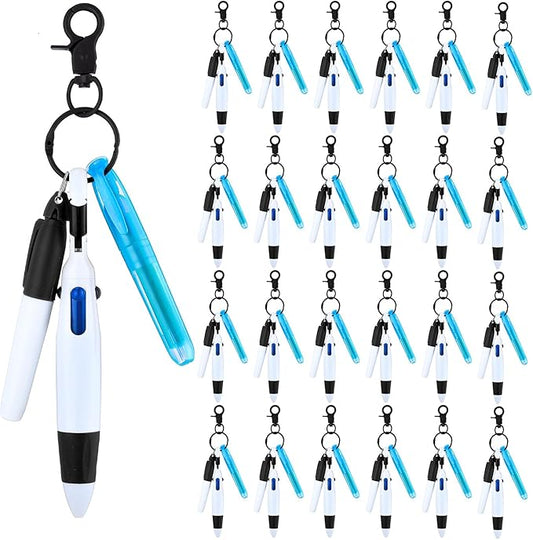 Sherr 25 Sets Retractable Nurse Pens with Mini Highlighter Permanent Marker Keychain Clip Badge Reel Pen Accessories for Nursing Students Medical Staff Office Stocking Stuffer Gift(Black Blue)
