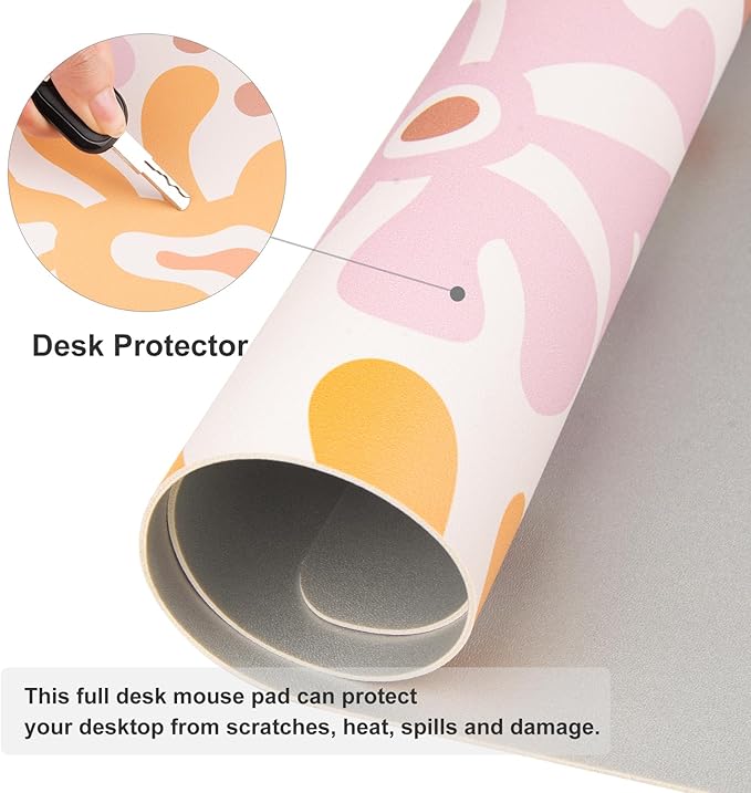 Colorful Star Large Mouse Pad, PU Leather Waterproof Desk Mat, Computer Gaming Mouse Pad, XXL Full Desk Mousepad Non Slip Desk Pad for School Office Home 31.5" x 15.7" - Wavy Flowers