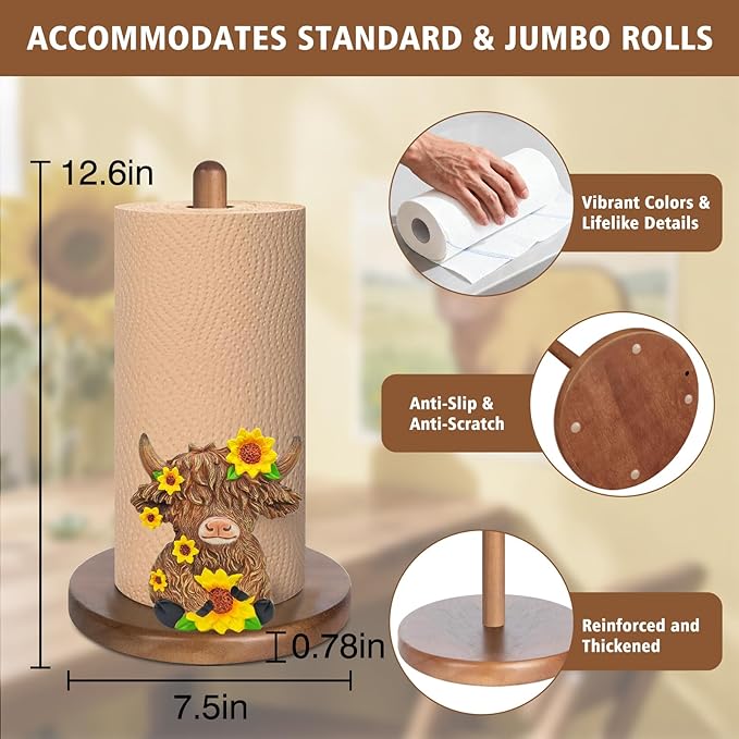 Highland Cow Kitchen & Bathroom Decor, Gifts for Women, 3D Kitchen Countertop Decor, Cute Paper Towel Holder for Home Indoor Table Accessories, Housewarming Gift