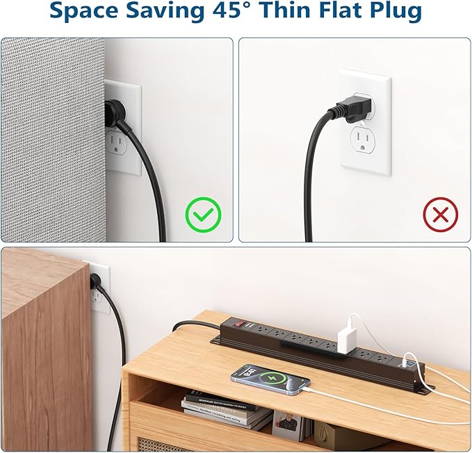 8 Outlet Heavy Duty Power Strip with USB PD 20W, BTU Surge Protector 6FT Cord Long Power Strip with USB A & USB C, Wide Spaced and Wall Mount Metal Powerstrip for Home Office Garage Workshop