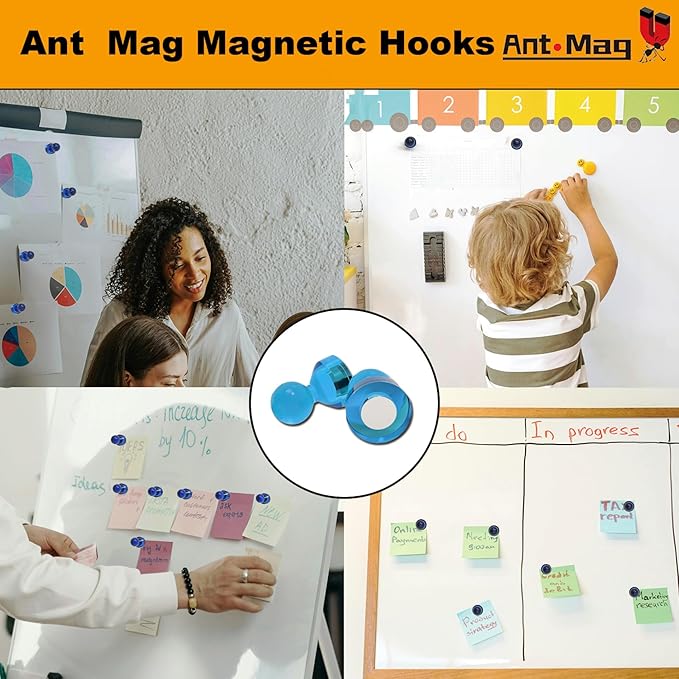 Ant Mag Magnetic Push Pins 48pcs Strong Whtieboard Pins Magnets Perfect Use for Map Fridge Kitchen Home Office Classroom