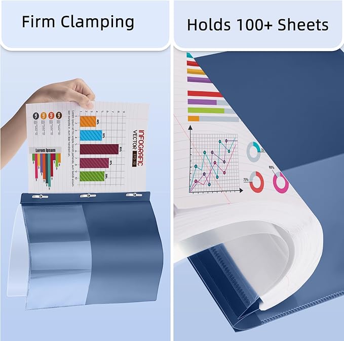 HAUTOCO 5 Pack Plastic Report Covers with 3 Prongs Fasteners Clear Front Resume Portfolio Folder for 8.5x11 Letter Size Paper, Presentation Document Report Cover for School Office Business, Navy Blue