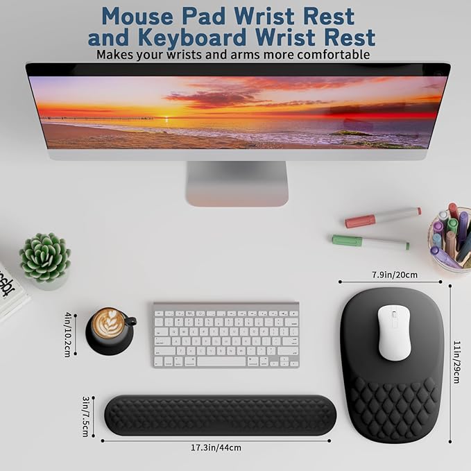 VAGAU Ergonomic Mouse Pad with Wrist Rest, Mousepad Wrist Support Keyboard Wrist Rest with Comfortable Memory Foam Massage Bulge and Non-Slip PU Base for Relief Carpal Tunnel Pain