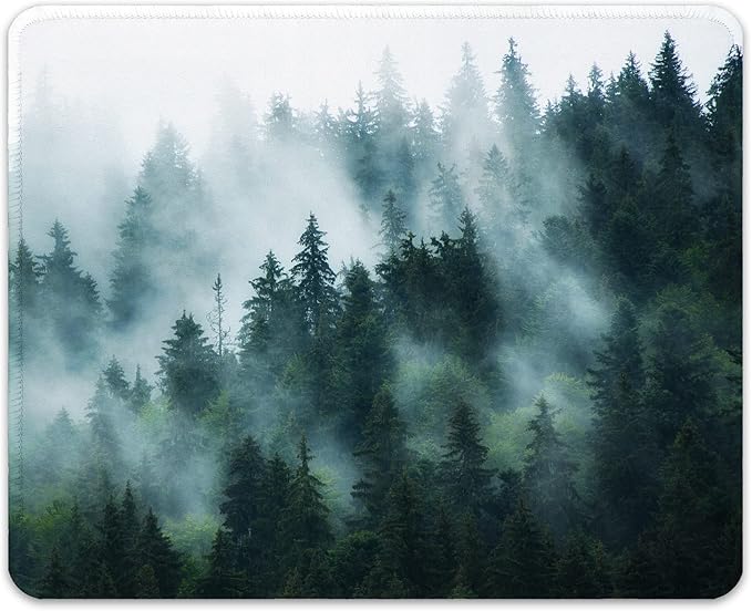 Auhoahsil Mouse Pad, 12 x 10 in Nature Theme Forest Computer Mouse Pad for Desk, Premium-Textured Non-Slip Rubber Stitched Edges Waterproof Square Mouse Mat for Gaming Work Wireless Mice