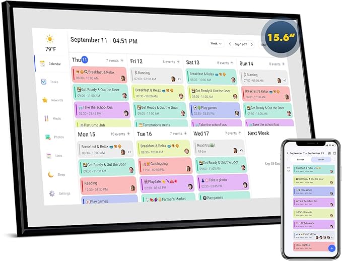 Calendar Digital 15.6 Inch Electronic Calendar&Chore Chart, 1920 * 1080P IPS Touchscreen Wall Smart Weekly and Monthly Planner For family Black Gift for mother mom women