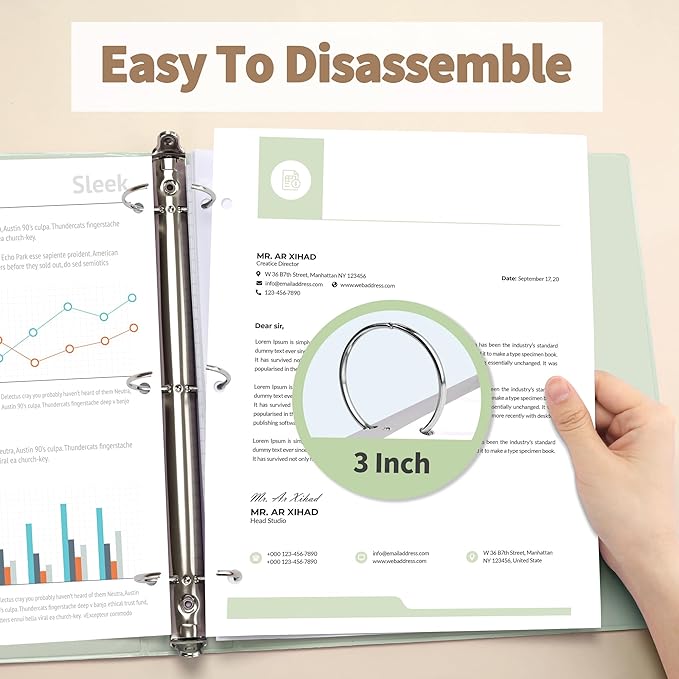 SUNEE 3 Ring Binder 3 Inch 4 Pack, Clear View Binder Three Ring PVC-Free (Fit 8.5x11 Inches) for School or Office Supplies, Neutral Aesthetic