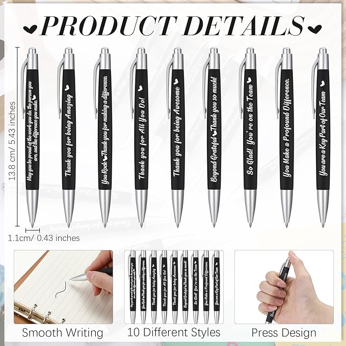 Yeaqee 100 Pcs Inspirational Pens Employee Appreciation Back to School Gifts Motivational Thank You Metal Greeting Quote Ballpoint Pen for Coworker Teacher(Black,Positive)