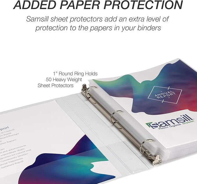 Samsill Durable 1 Inch Binder, Made in the USA, Round Ring Customizable Clear View Binder, White, 8 Pack (S88437)
