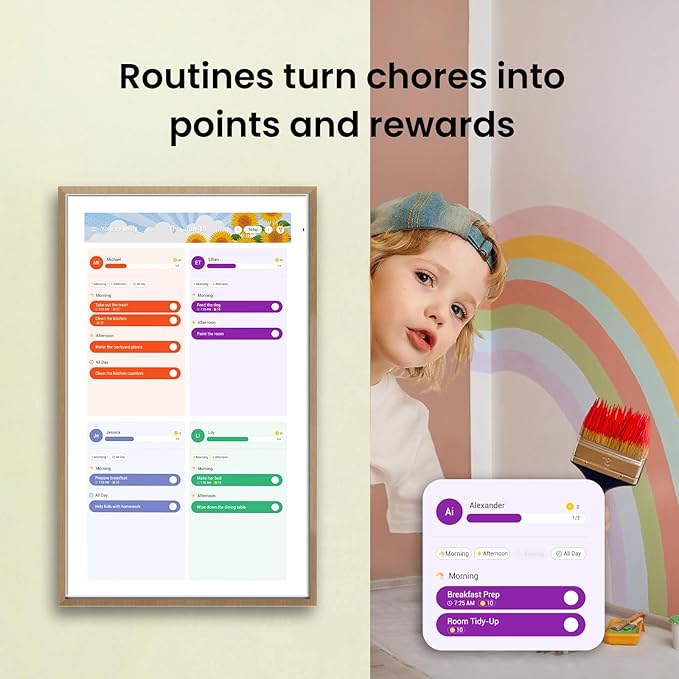 ApoloSign 21.5" Digital Calendar: Dual Mode Calendar with Google Play & Multi-calendar Sync, Electronic Planner & Chore Chart, Smart Touchscreen, Interactive Display for Family Schedules (Teak Wood, 21.5-inch)