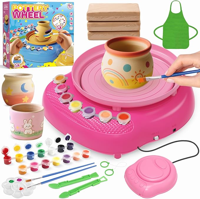 TingingYuli Pottery Wheel for Kids,Complete Pottery Kit and Tools for Beginners,Arts and Crafts Toys for Kids Ages 8-12,Art Supplies Birthday Gifts for Boy Girl Age 6 7 8 9 10 11 12 (Rose)