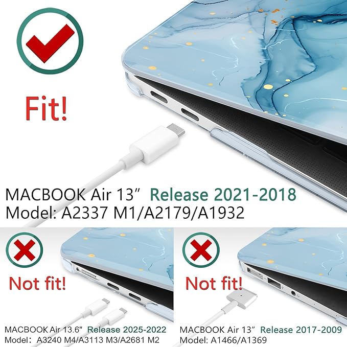 DONGKE for MacBook Air 13 Inch Case 2021-2018, Compatible with A2337 M1 A2179 A1932 Support Retina Display & Touch ID, Hard Shell Plastic Cover with Keyboard Skin - Blue Marble