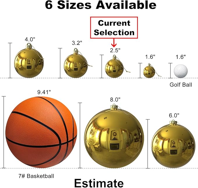 Gold 2.5" Christmas Balls Christmas Tree Decoration Ornaments Shatterproof Hanging Balls for Xmas Tree Holiday Decor Set of 18pcs