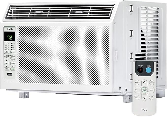 TCL H6W23W 6,000, 115V, AC for Rooms Unit 6000 BTU Window Air Conditioner, Fan & Dehumidifier, 250 Sq. Ft, Remote Control, Easy-to-Use, Reusable Filter, White