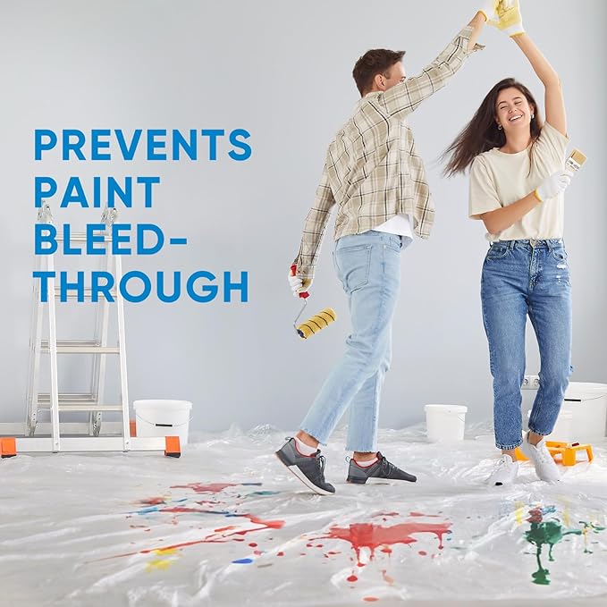 TICONN 12 x 9 Ft Plastic Drop Cloth for Painting, Waterproof Painters Plastic Sheeting, Painting Tarp for Furniture Cover, Floor Protection (3PK, 1.2Mil)