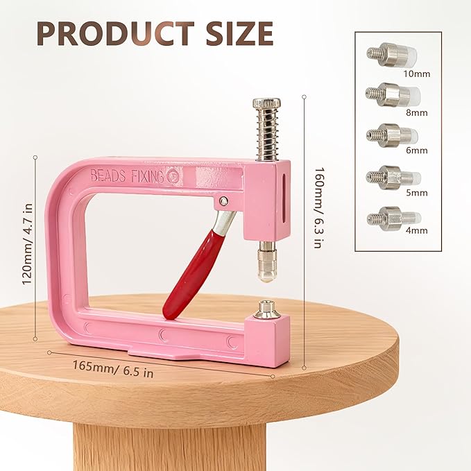 Pearl Setting Machine Hand Press Tools 2 Boxes White No Holes Pearl Beads with Rivet Studs Screw Heads L Hexagon Wrench for Decorating Clothes Hat Trousers Dresses Bag Hair Band DIY Crafts (Pink)