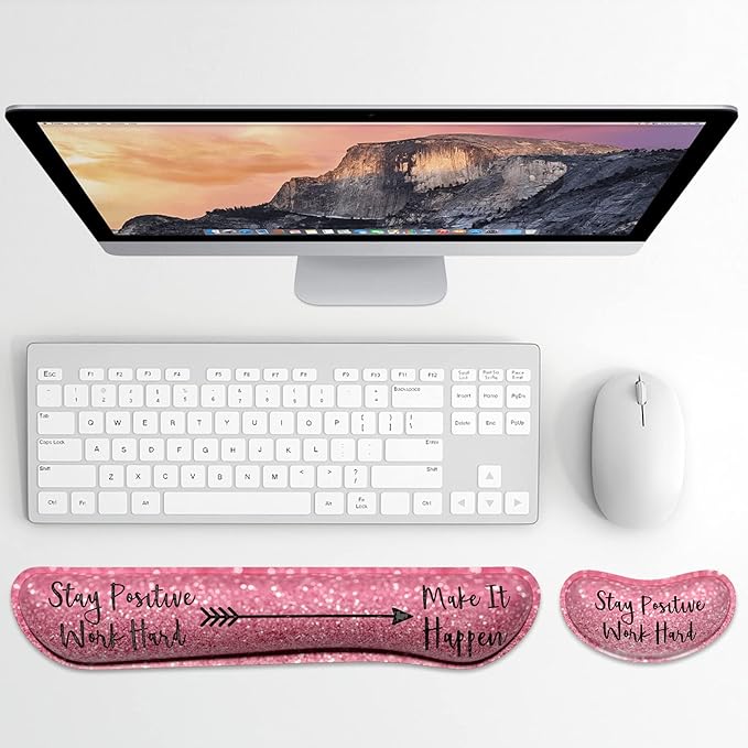 Dapesuom Enlarge Keyboard Wrist Rest, Memory Foam Wrist Cushion for Desk Mats Support, Typing Pain Relief Keyboard Mouse Pad Rests Set with Non-Slip Base for Gaming Laptop Office Computer, Quotes