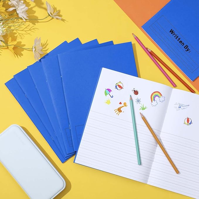 Henoyso 6 Pcs Primary Composition Notebook K-2 9 3/4 x 7 1/2 Inch Primary Journal, Back to School Supplies, Bulk Blank Writing Book for Kid to Write Draw Journal 60 Page Notebooks (Blue)