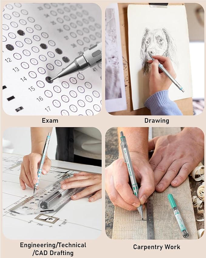 Nicpro Blocky Gear Art Mechanical Pencil Set with Case, 36PCS Metal Mechanical Pencils 0.5, 0.7, 0.9mm & 2mm Lead Holder for Drawing Sketching with 20 Tubes (6B 4B 2B HB 2H 4H Colors) Lead Refills