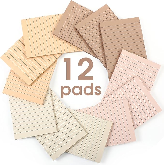 12 Pads Brown Boho Sticky Notes 4x6 with Line, Lined Self Stick Notes Pads Boho Office Supplies, Vintage Aesthetic School Accessories 50 Sheets/pad