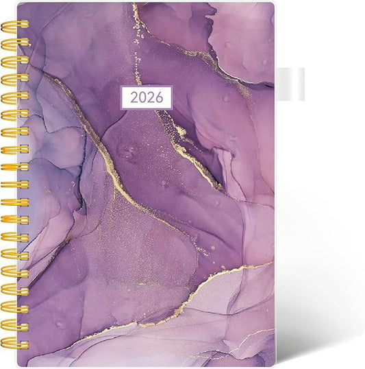Planner 2026 -Weekly and Monthly Planner, AIMPEAK 2026 Weekly Planner with Tabs, Jan. 2026 - Dec. 2026, Calendar Planner for Women, Pen Loop, Flexible Cover, Spiral Binding, Purple Marble, 10"x7"