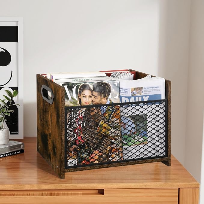 YINMIT Magazine Holder, Magazine Rack for Desktop and Home Office, Farmhouse File Storage Basket for Letters, Magazines, Books, Newspapers (Large)
