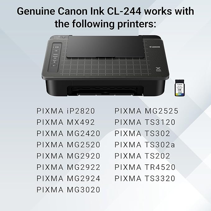 Canon CL-244 Genuine Color Ink Cartridge, Compatible with iP2820, MX492, MG2420/2520/2920/2922/2924/3020/2525, TS3120/302/302a/202/4520/3320