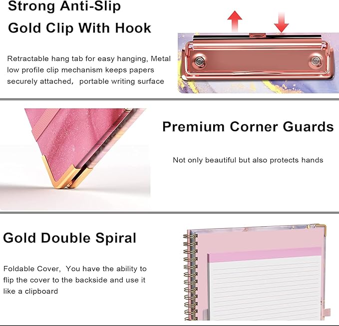 Lateefah Clipboard with Storage, File Folders with Pockets, Nursing Clipboard with Label Stickers and Notepad, Spiral Clip Board with Pen Loop for School, Office Supplies