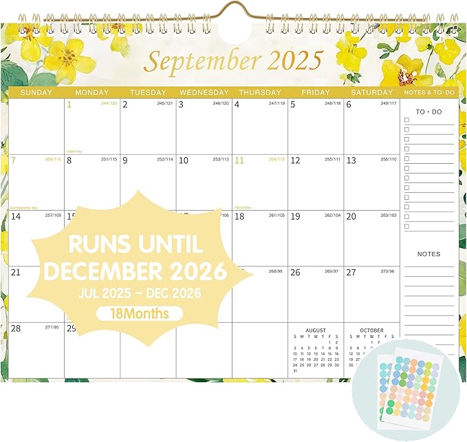 deli Calendar 2025-2026, 18 Months Calendar from July 2025 to December 2026, 11" x 8.5" Wall Calendar with Stickers, Calendar Planner for Home, Office, Classroom