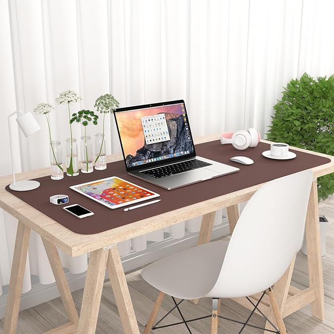 Hsurbtra Desk Pad, 35.5" x 17" PU Leather Desk Mat, XXL Extended Mouse Pad, Waterproof Desktop Blotter Protector, Non-Slip Ultra Thin Large Laptop Keyboard Writing Mat for Office Home, Dark Oak